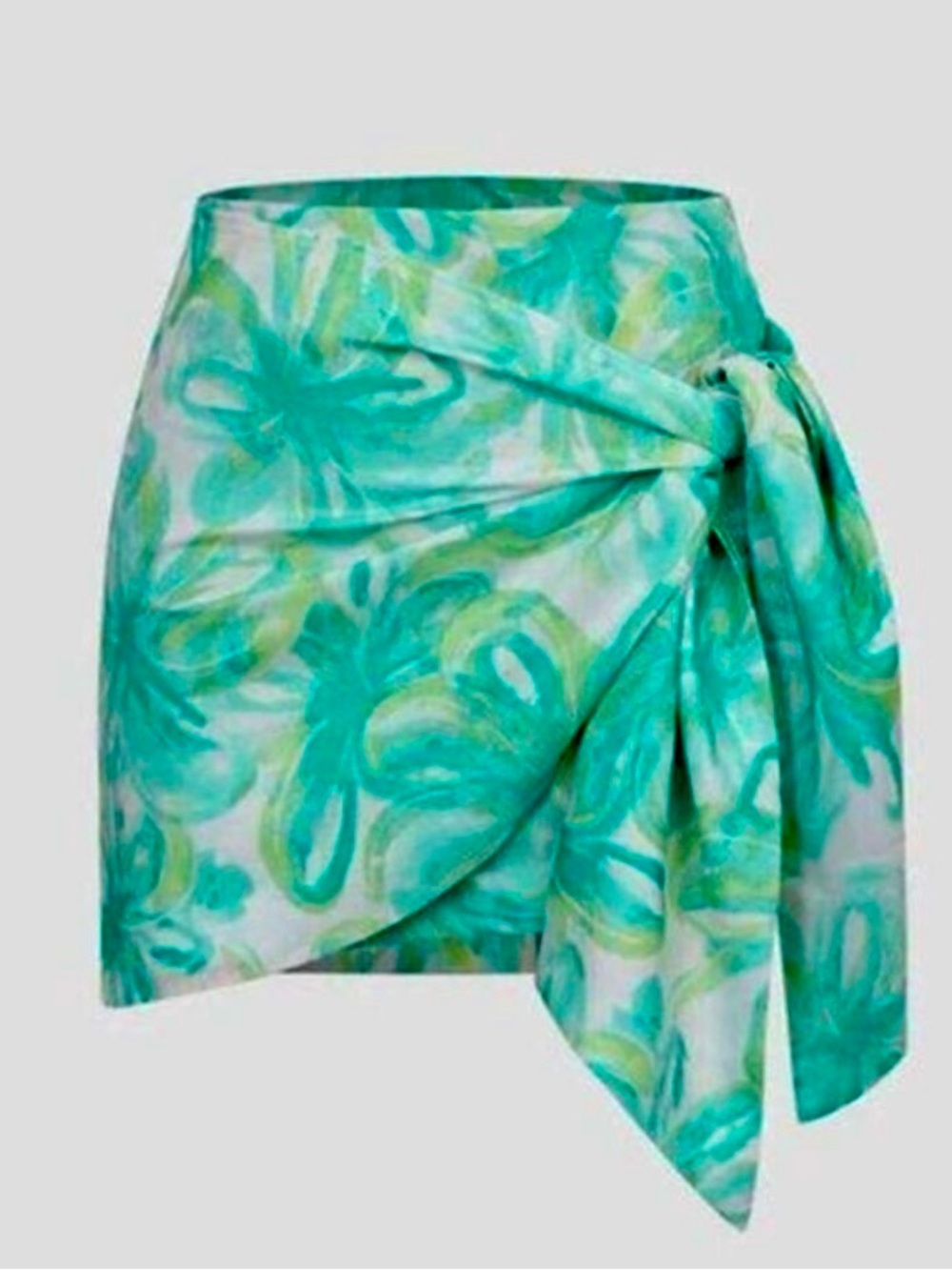 Tie-Front Aqua Floral Mini Skirt